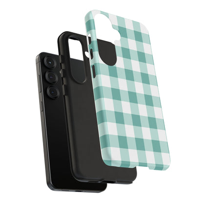 Mint Green Buffalo Check Tough Phone Case — Durable Plaid Protective Cover