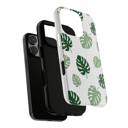 Monstera Leaf Tough Phone Case – Tropical Green Palm Pattern Protective Cover