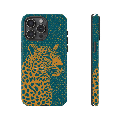 Leopard Spotlight Phone Case — Teal Gold Animal Print Protective Cover
