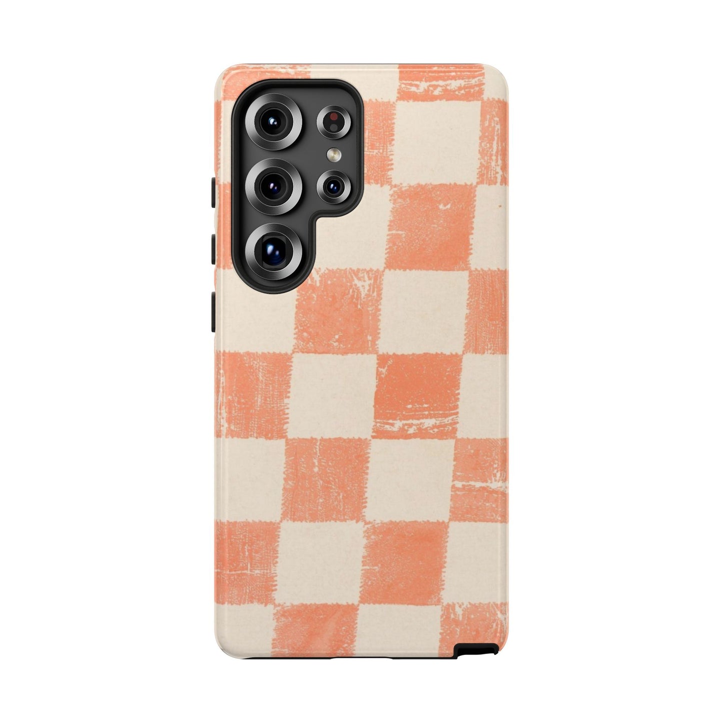 Peach Checkerboard Tough Phone Case — Retro Distressed Grid Design