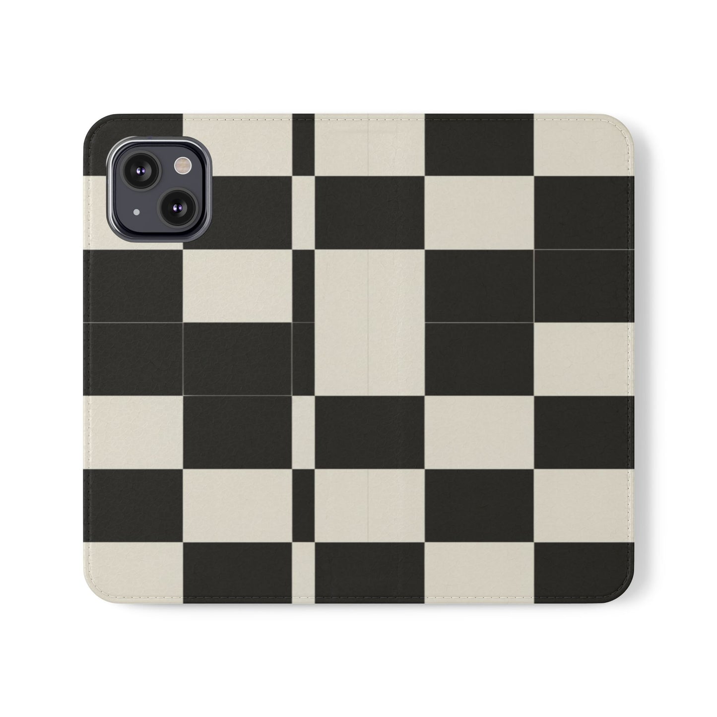 Checkered Flip Phone Case – Black & Cream Retro Grid Wallet Case
