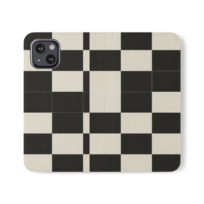 Checkered Flip Phone Case – Black & Cream Retro Grid Wallet Case