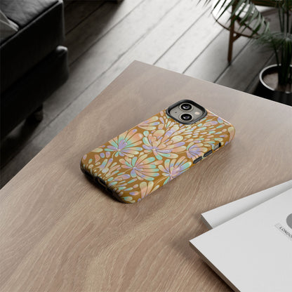 Floral Burst Tough Phone Case – Gold Pastel Botanical Protection