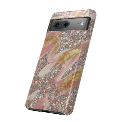 Glitter Blush Marble Phone Case — Pink Gold Swirl Tough Case