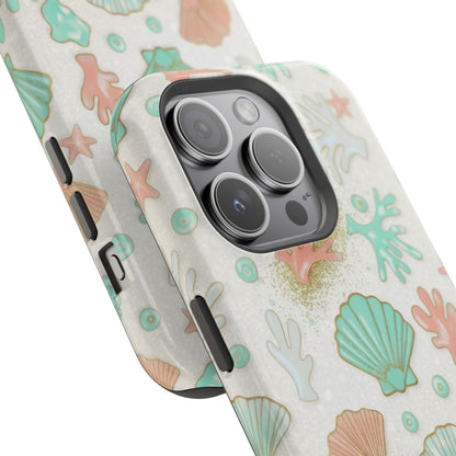 Sea Shells Magnetic Impact Phone Case — Pastel Coral & Teal Beach Design
