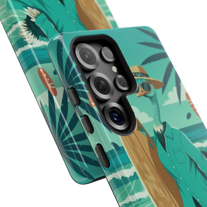 Phone Case — Retro Dressed Seagull Surfing Beach Illustration