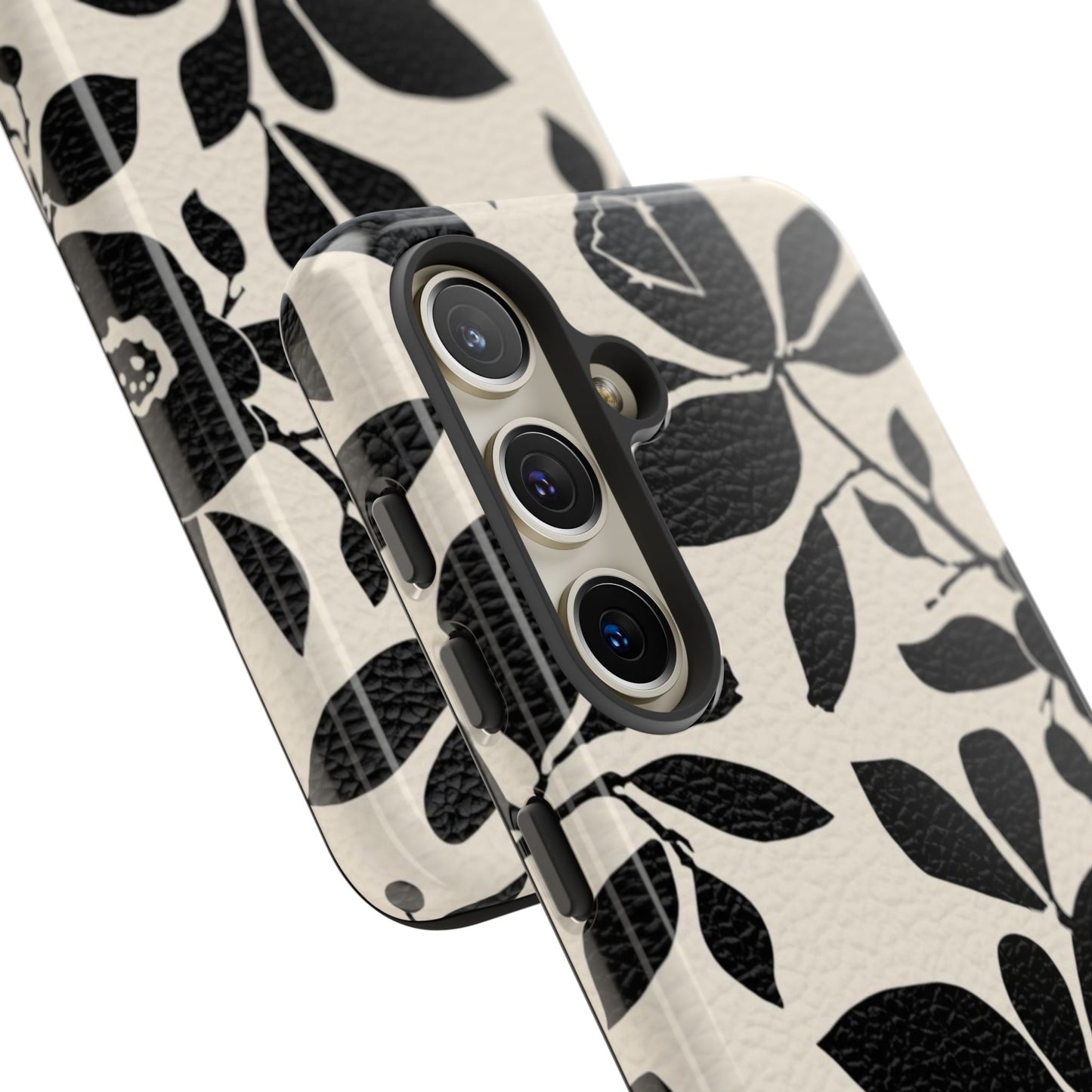 Black Floral Pattern Phone Case — Monochrome Botanical Tough Case