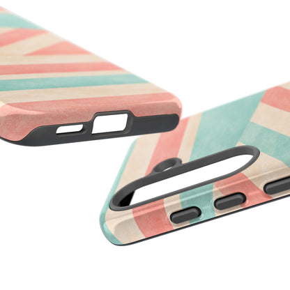 Pastel Stripes Tough Phone Case – Retro Coral & Teal Protective Cover