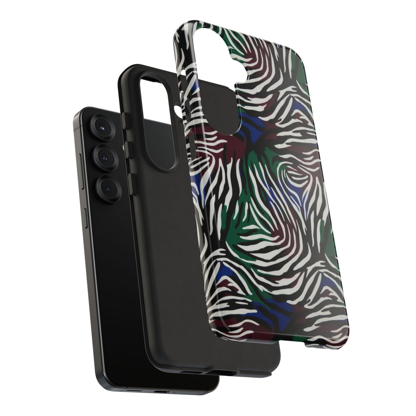 Zebra Camo Tough Phone Case – Green & Blue Animal Print Protective Cover