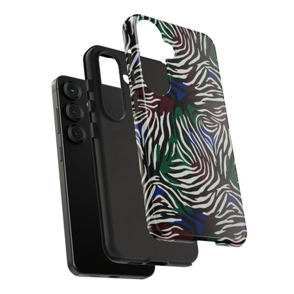 Zebra Camo Tough Phone Case – Green & Blue Animal Print Protective Cover