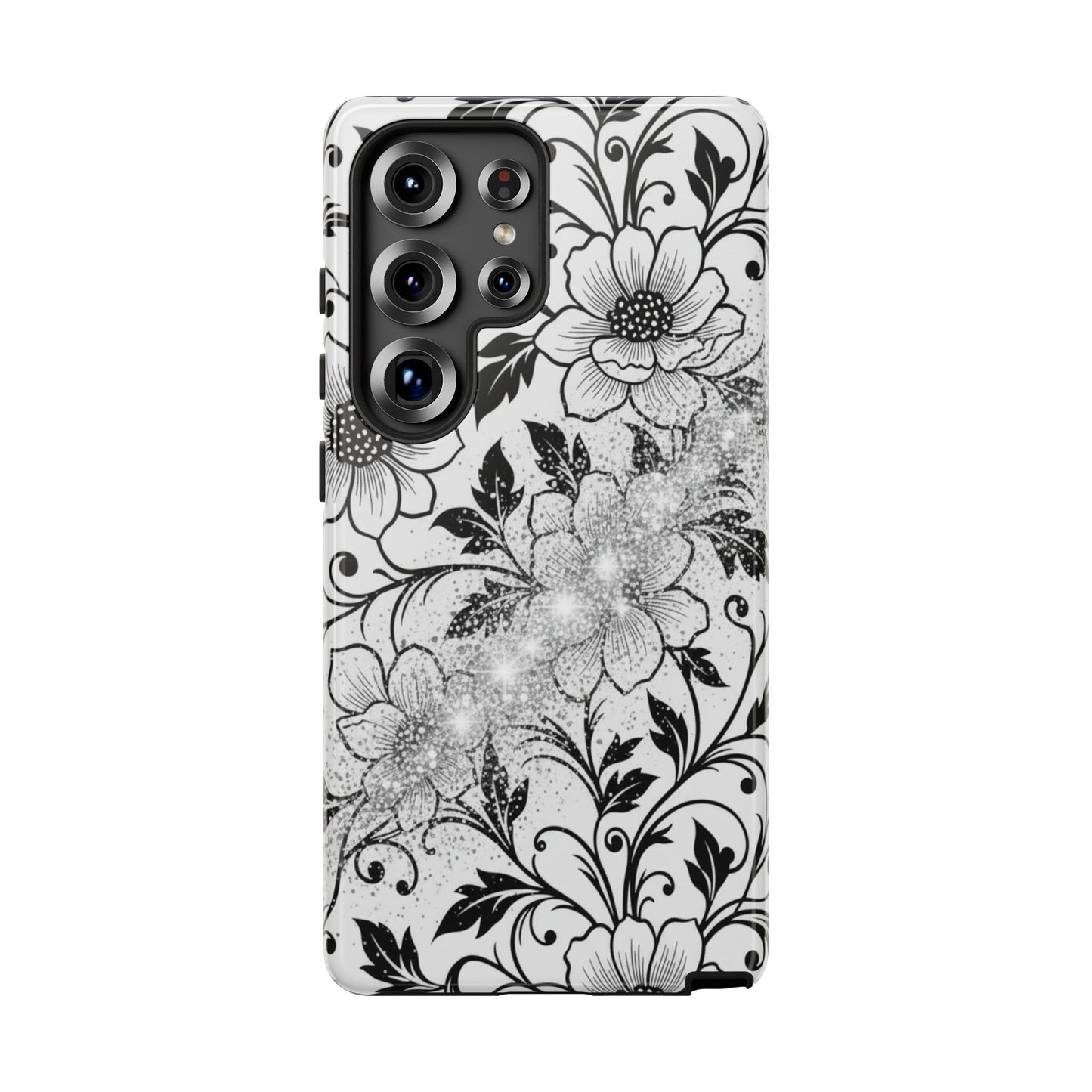 Floral Lace Phone Case — Black & White Vintage Flower Protective Case