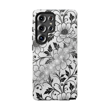 Floral Lace Phone Case — Black & White Vintage Flower Protective Case
