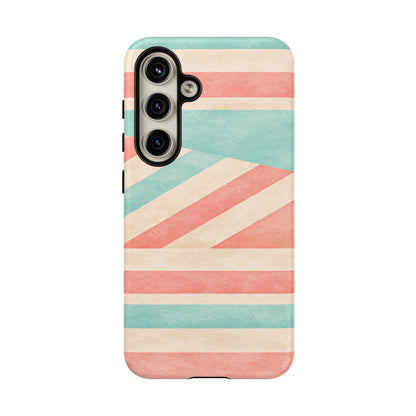 Pastel Stripes Tough Phone Case – Retro Coral & Teal Protective Cover