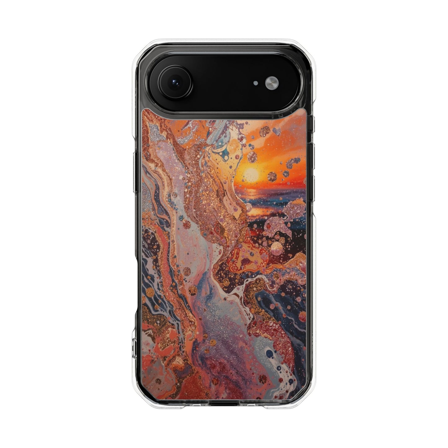 Clear Magnetic Phone Case — Abstract Sunset Resin Art