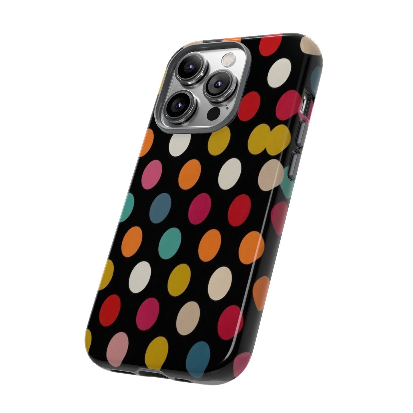 Polka Dot Tough Phone Case – Colorful Retro Dots on Black