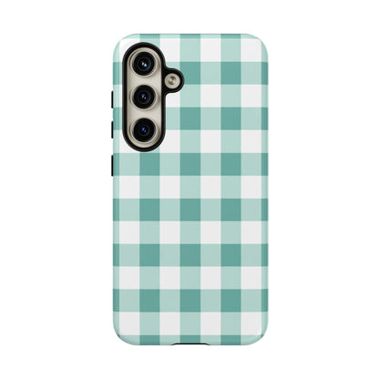 Mint Green Buffalo Check Tough Phone Case — Durable Plaid Protective Cover