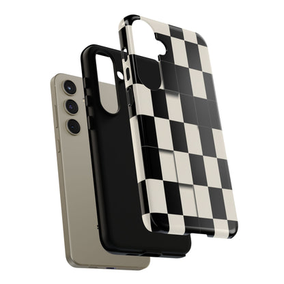 Checkerboard Tough Phone Case — Classic Black & Cream Grid Protective Cover