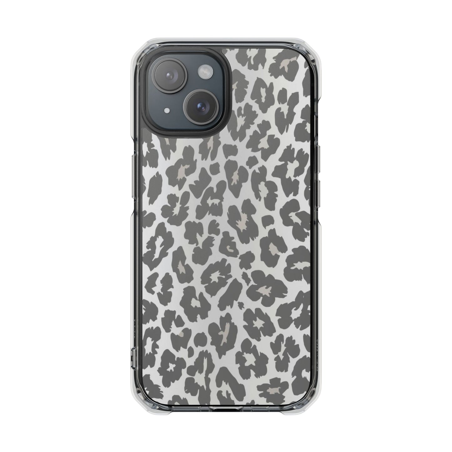 Clear Magnetic Impact Phone Case — Gray Leopard Print