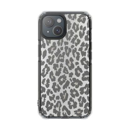 Clear Magnetic Impact Phone Case — Gray Leopard Print
