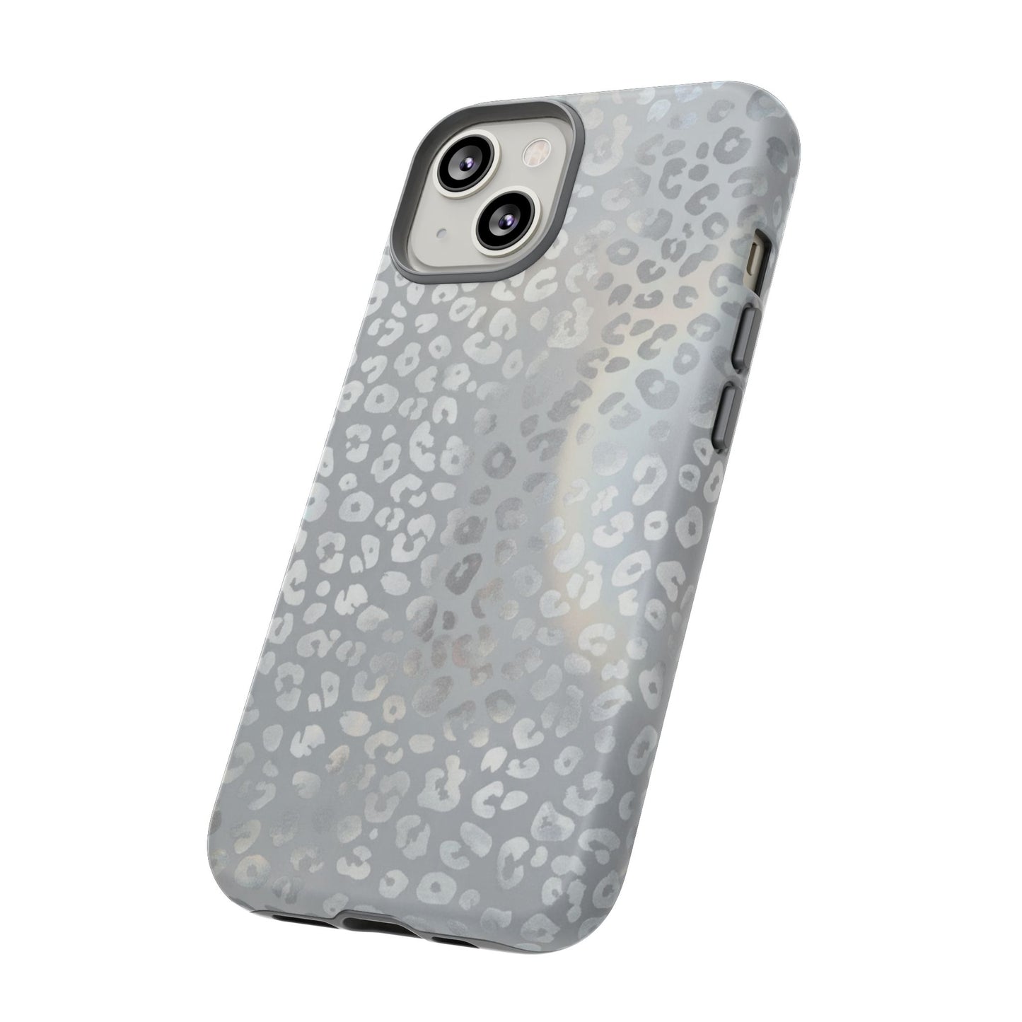 Grey Leopard Print Tough Phone Case — Durable Protective iPhone Cover