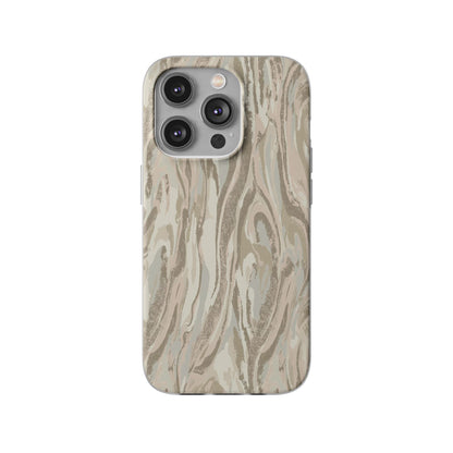 Neutral Marble Swirl Flexi Phone Case — Beige Abstract Protective Cover