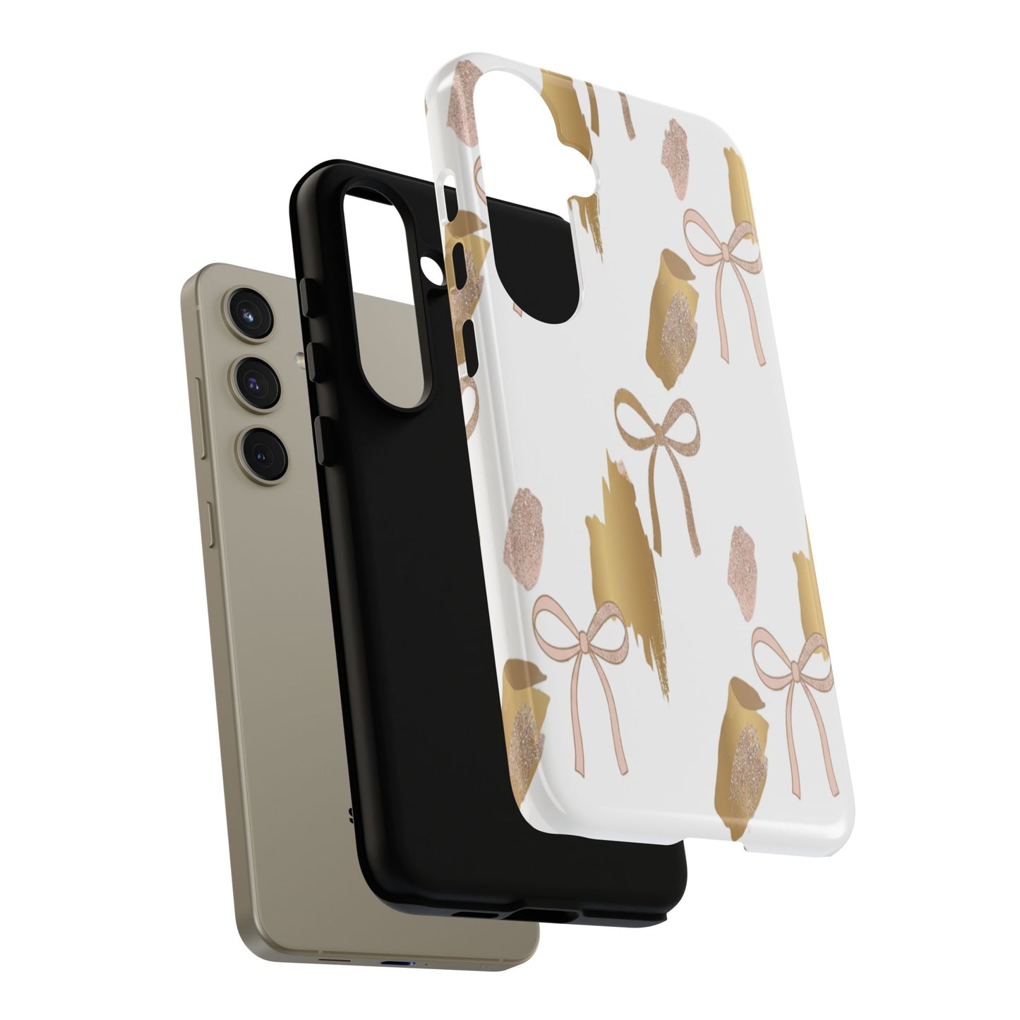 Phone Case — Gold Brushstroke & Blush Bow Pattern