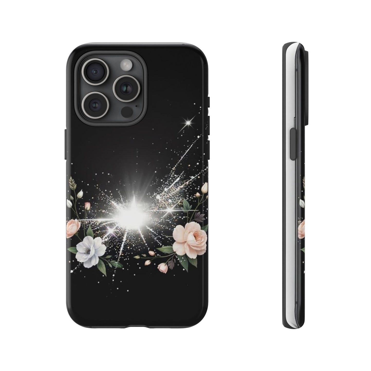Floral Burst Phone Case — Protective Black Sparkle Design