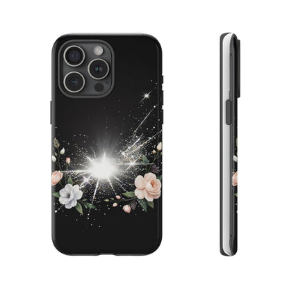 Floral Burst Phone Case — Protective Black Sparkle Design