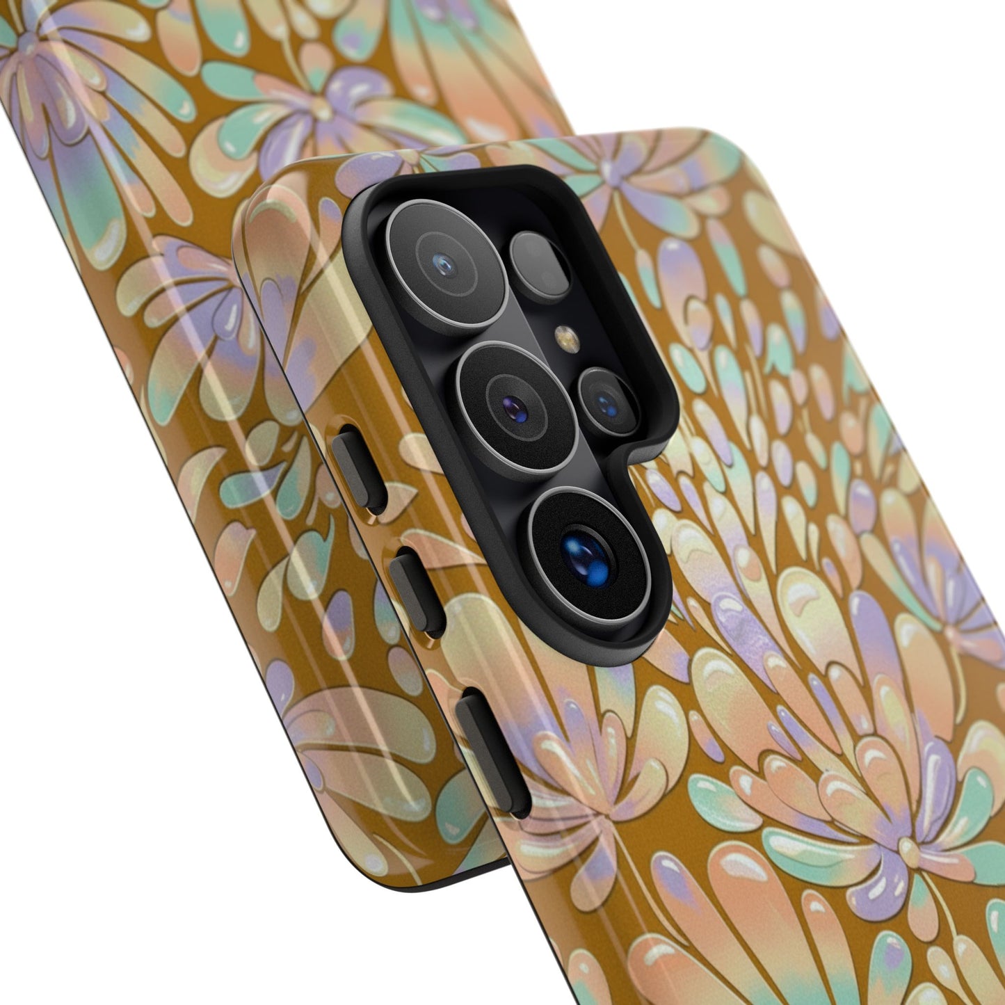 Floral Burst Tough Phone Case – Gold Pastel Botanical Protection