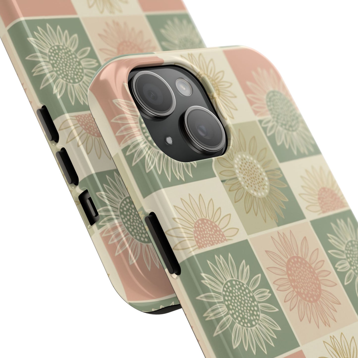 Copy of Copy of Sunflower Check iPhone Tough Phone Case — Retro Pastel Floral Protective Cover