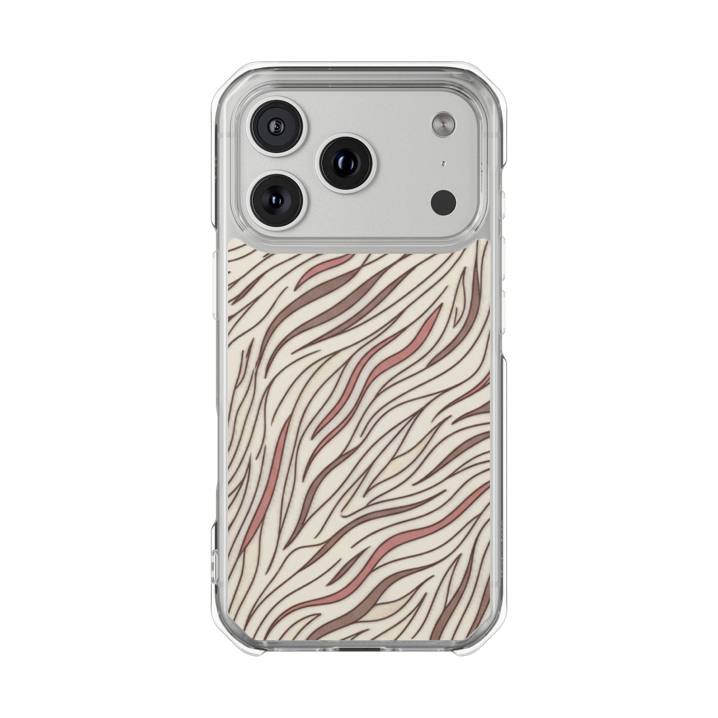 Clear Magnetic Phone Case — Neutral Beige Abstract Zebra Print