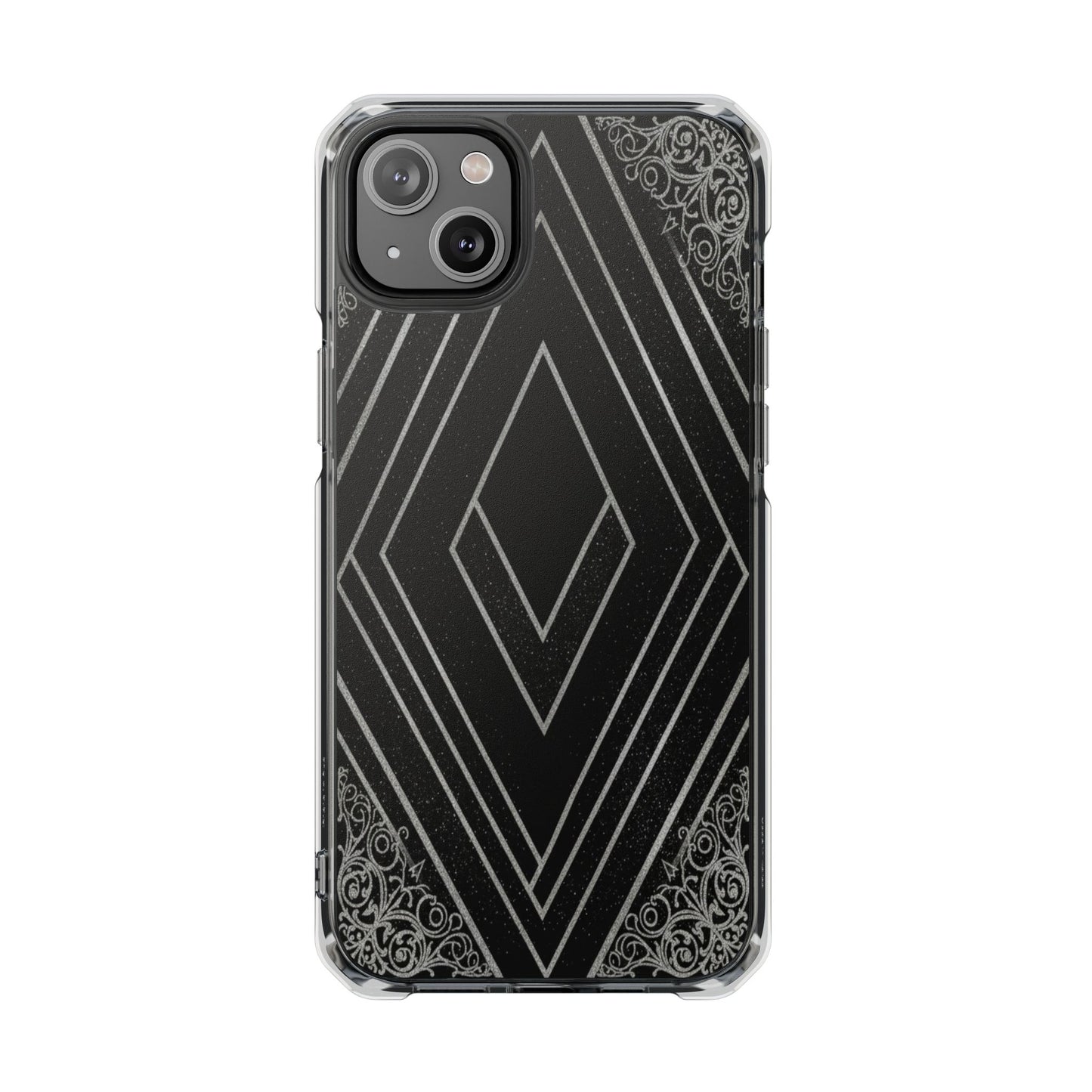 Clear Magnetic Phone Case — Geometric Diamond Pattern with Filigree Corners