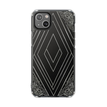Clear Magnetic Phone Case — Geometric Diamond Pattern with Filigree Corners
