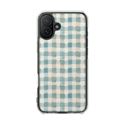 Clear Magnetic Impact Phone Case — Blue Green Gingham Plaid