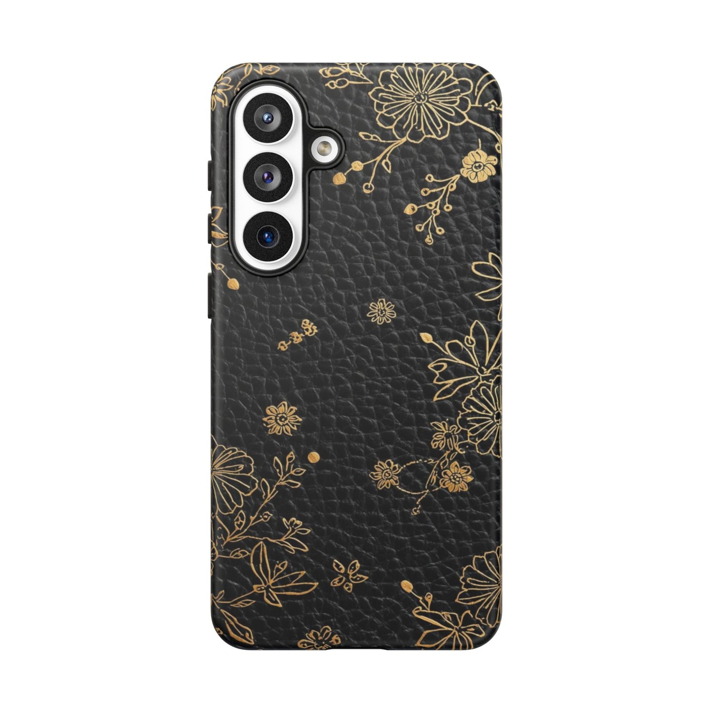 Floral Gold Foil Leather Texture Tough Phone Case