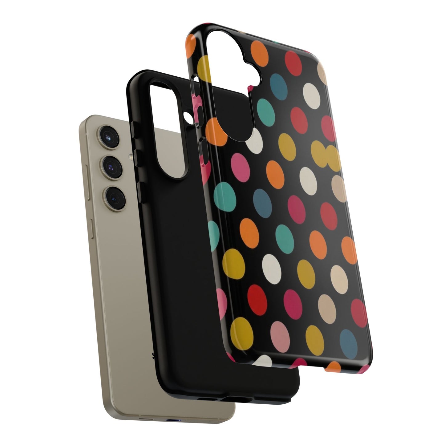 Polka Dot Tough Phone Case – Colorful Retro Dots on Black