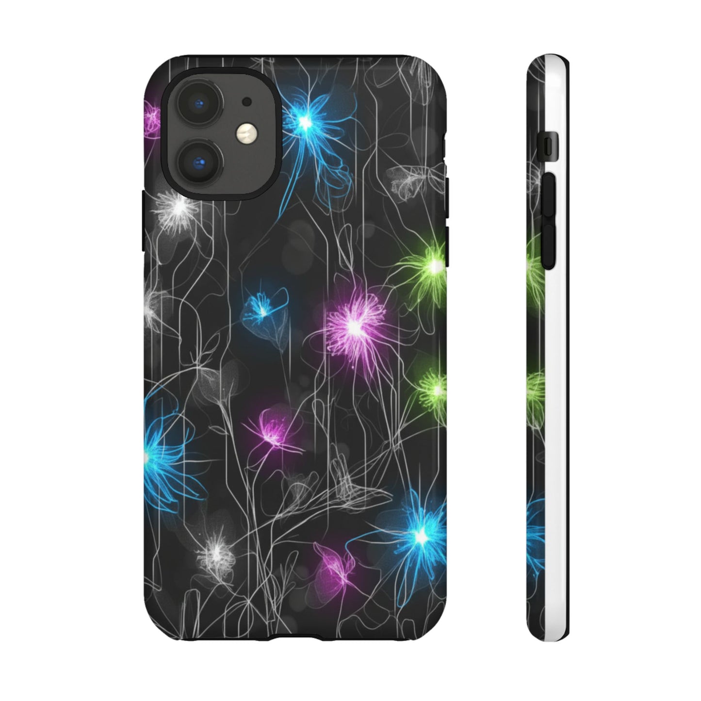 Neon Floral Tough Phone Case — Glow Flower Protective iPhone Cover