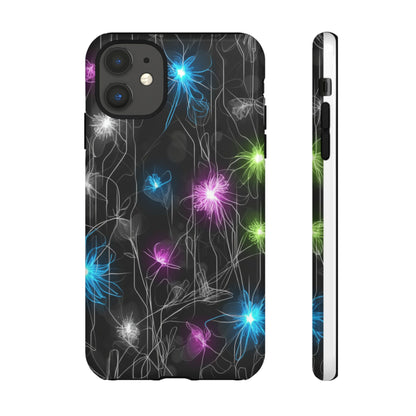 Neon Floral Tough Phone Case — Glow Flower Protective iPhone Cover