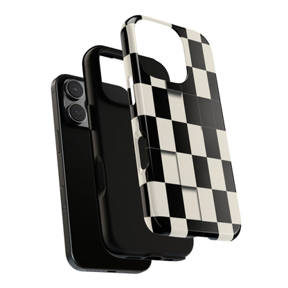 Checkerboard Tough Phone Case — Classic Black & Cream Grid Protective Cover
