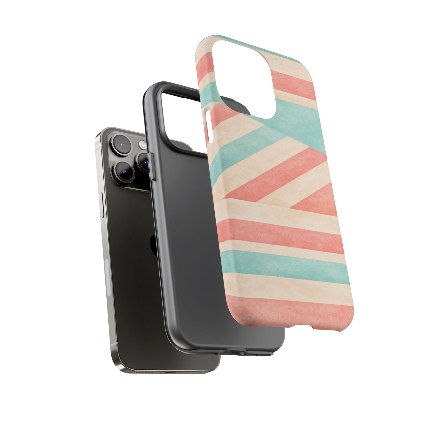 Pastel Stripes Tough Phone Case – Retro Coral & Teal Protective Cover