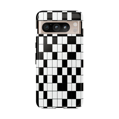 Crossword Grid Phone Case — Black & White Puzzle Pattern Tough Phone Cover