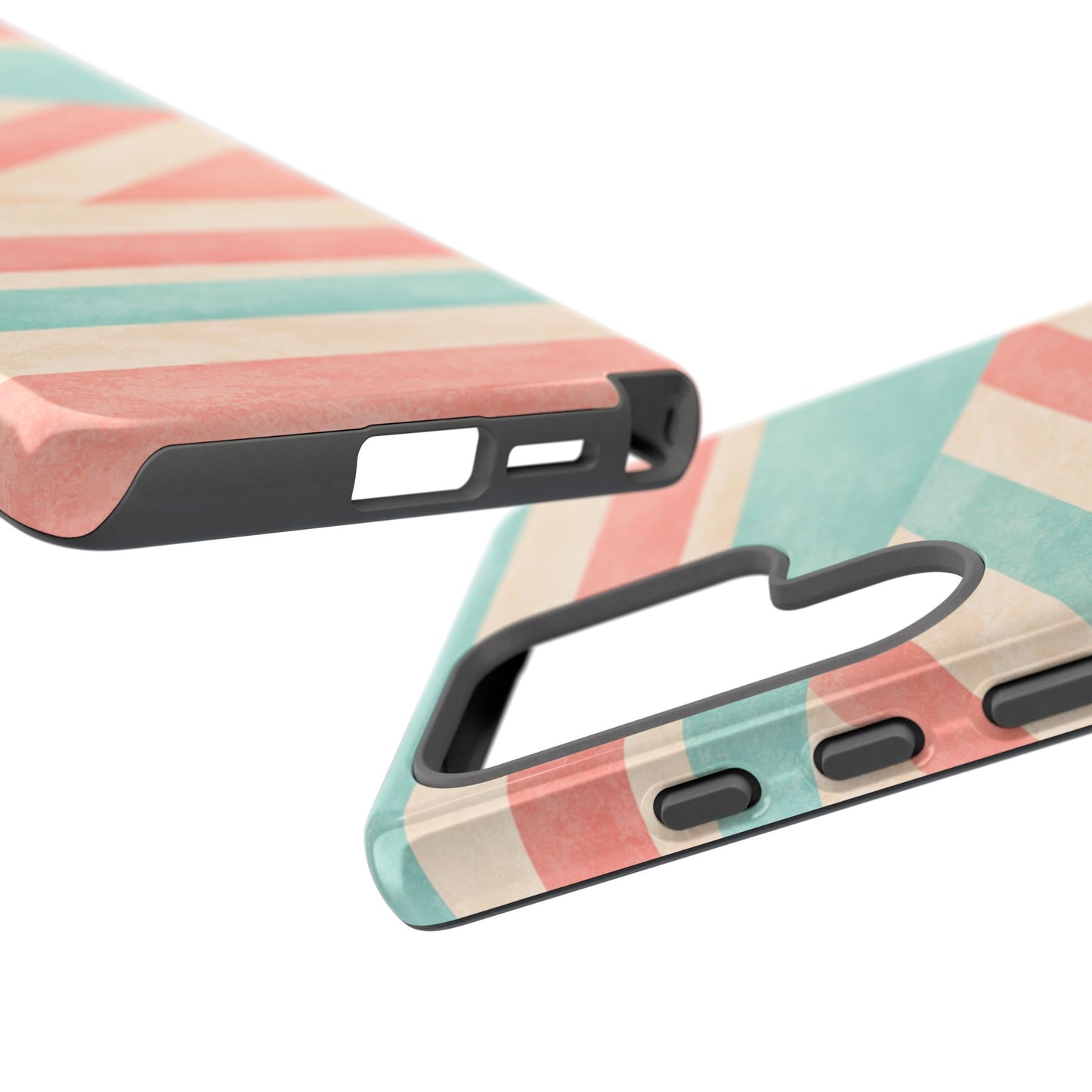 Pastel Stripes Tough Phone Case – Retro Coral & Teal Protective Cover