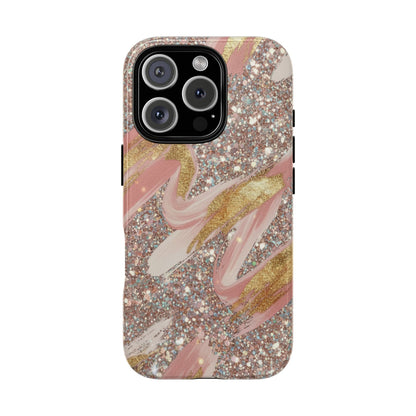 Glitter Blush Marble Phone Case — Pink Gold Swirl Tough Case