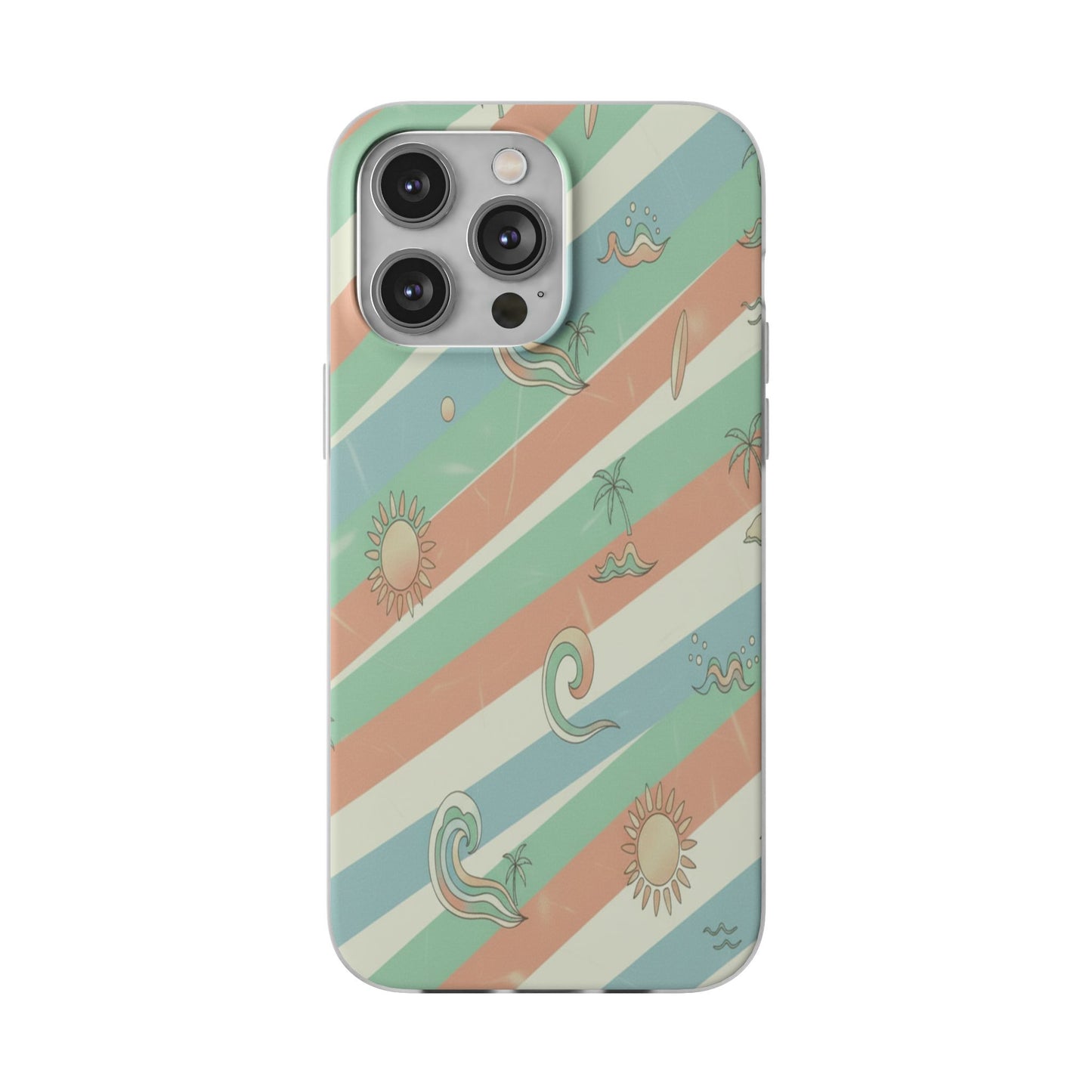 Beach Vibes Phone Case — Retro Pastel Surf & Palm Protective Flexi Case