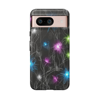 Neon Floral Tough Phone Case — Glow Flower Protective iPhone Cover