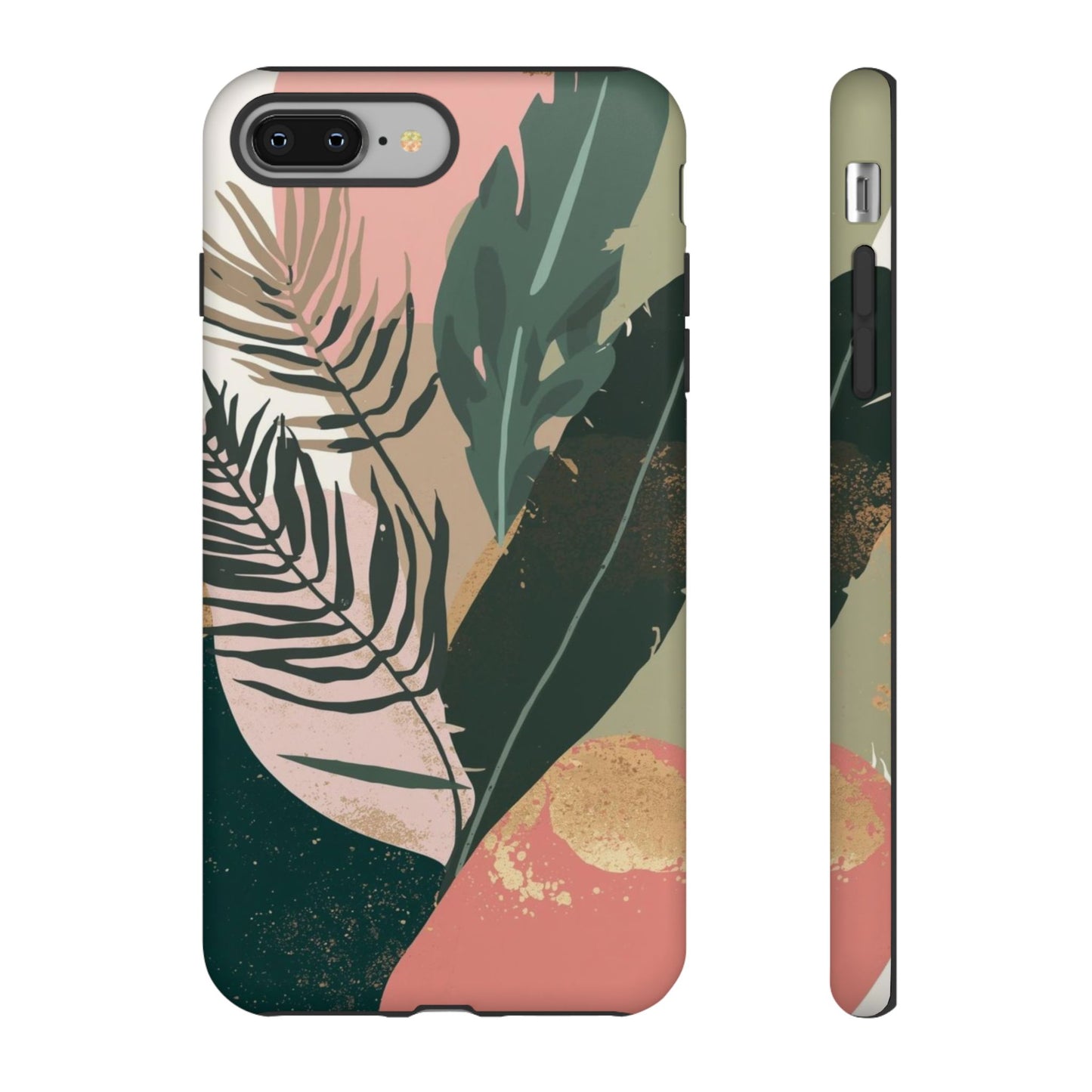 Tropical Leaf Tough Phone Case — Abstract Pink & Green Botanical Protective Cover