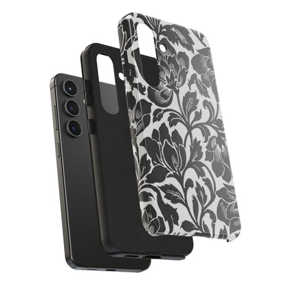 Tough Phone Case — Black & White Vintage Floral Protective Cover