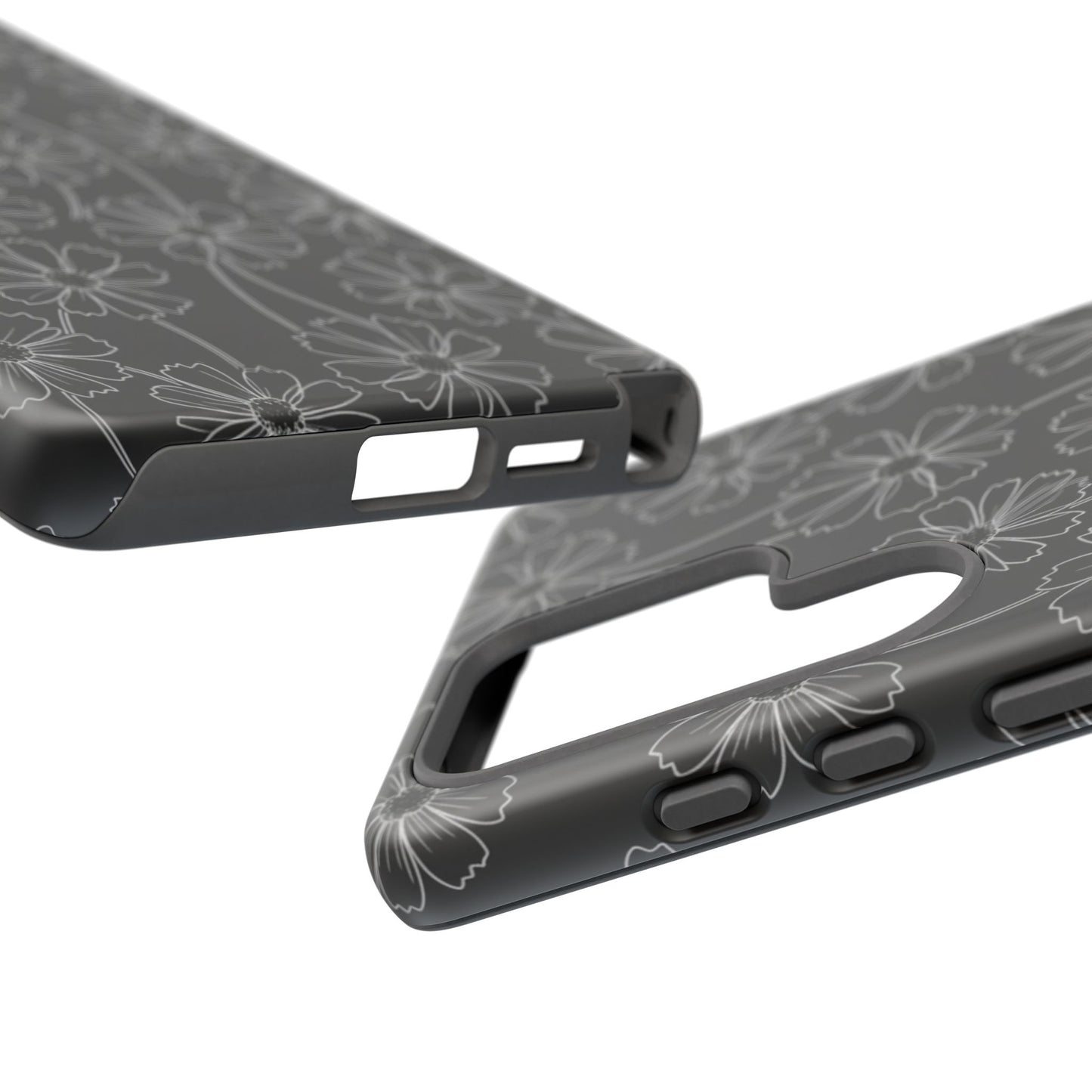 Floral Doodle Tough Phone Case — Black & Gray Daisy Pattern