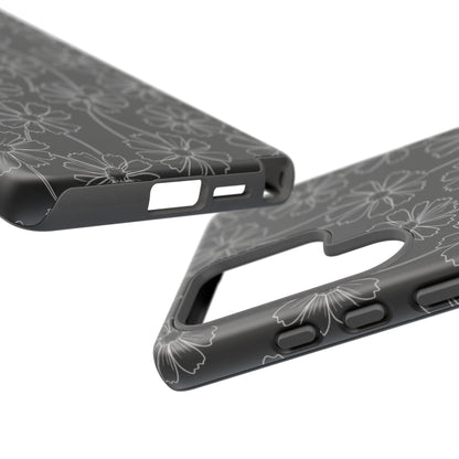 Floral Doodle Tough Phone Case — Black & Gray Daisy Pattern