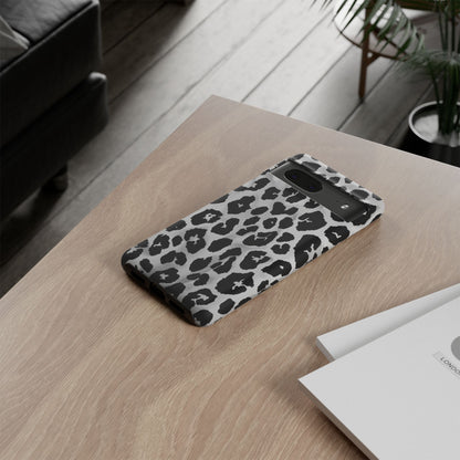 Leopard Print Tough Phone Case – Black & White Animal Pattern Protective Cover